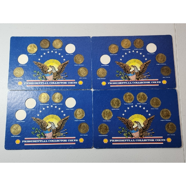 Lot of 4 Vintage Shell Presidential Collector Coin Sets Advertising Tokens - Some Partial