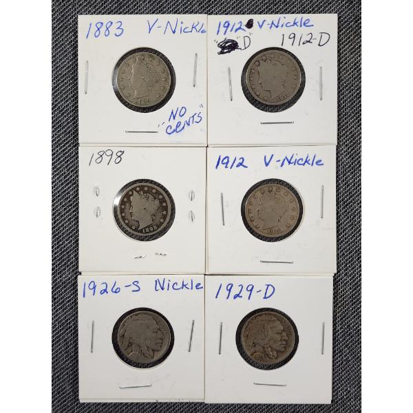 Six Assorted United States Collectible Nickels Including Two Buffalo & Four Liberty Nickels! 