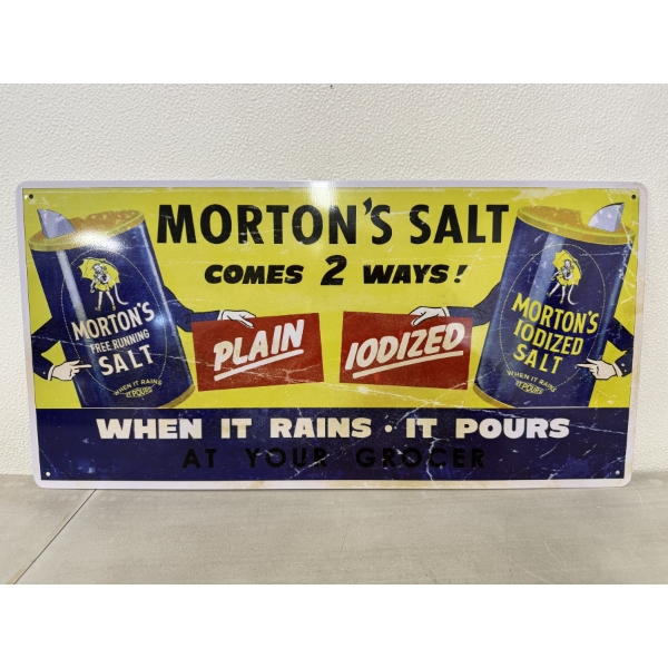  Morton's Salt Metal Advertising Sign - 19" X 10" - Excellent Condition