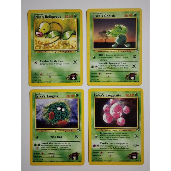 Four Vintage Pokemon Trading Cards ~ 4 Different Erika's Pokemon ~ 2000 WotC Era Cards!