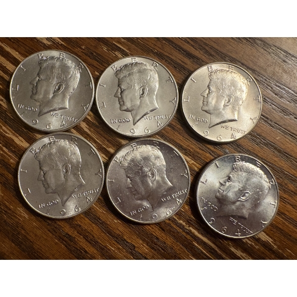 90% Silver 1964 Kennedy Half Dollars - FV $3.00
