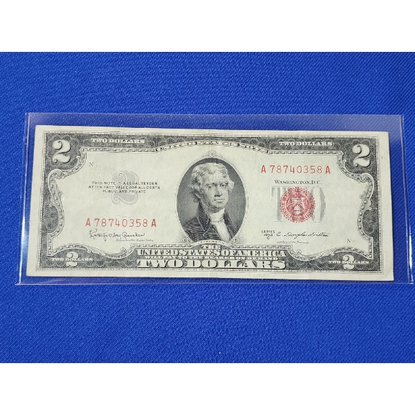 United States Series 1953 C $2 Red Seal Note - Very Fine - In Protective Sleeve