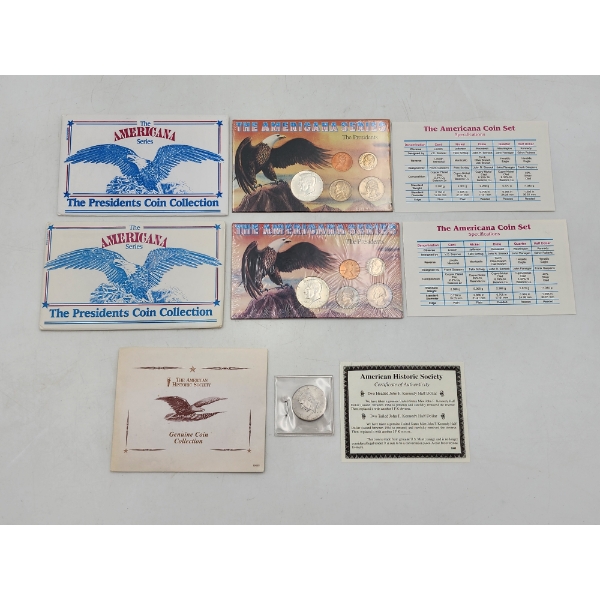 (2) "The Americana" Coin Sets & Novelty Two-Headed Kennedy Half Dollar 