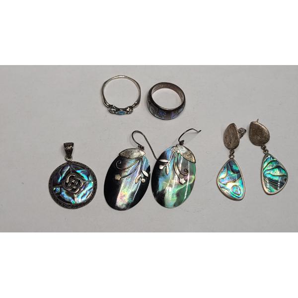Collection Of Sterling Silver Jewelry With Abalone Inlay - Total Weight: 26.6g