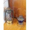 Image 1 : 2 Antique Kerosene Lanterns - 9.5" Penn RR w Blue Globe & 15" C T Ham Mfg Co New Rochelle, NY