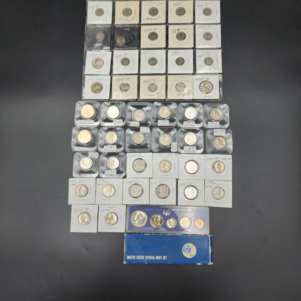 Large U.S. Coin Lot! Assorted Dollars, Quarters, Dimes, & 1967 Mint Set Including 40% Silver Half Do