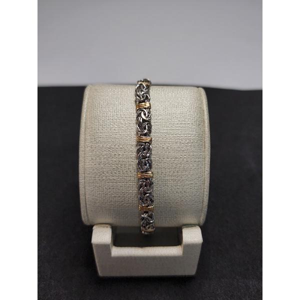 14K Two-Tone Gold Byzantine Link Design Bracelet 7.5" Total Weight: 5.0g