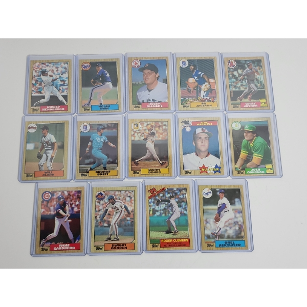 x14 Assorted 1987 Topps Baseball Cards - Excellent Condition in Card Holders