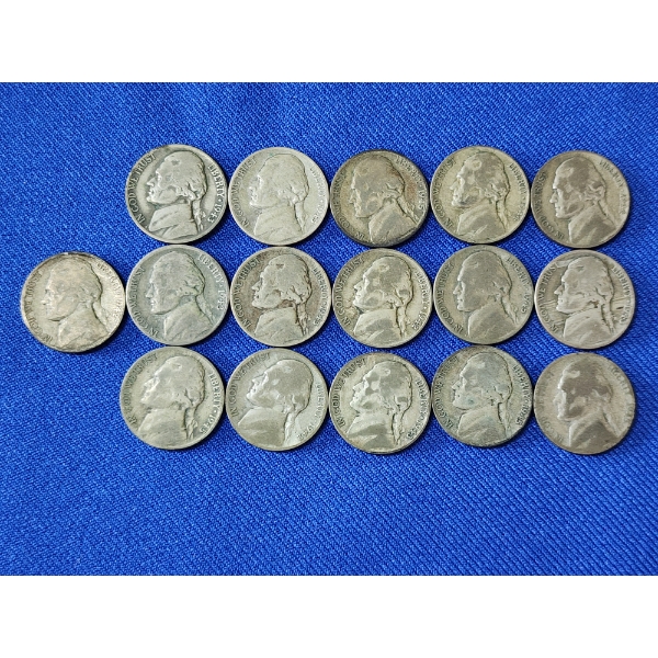 Lot of 16 Jefferson Wartime Nickels - 35% U.S. Silver - Face Value: $0.80