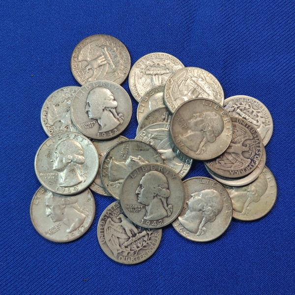 Lot of 20 Assorted Years 90% SILVER U.S. Quarters FV: $5.00