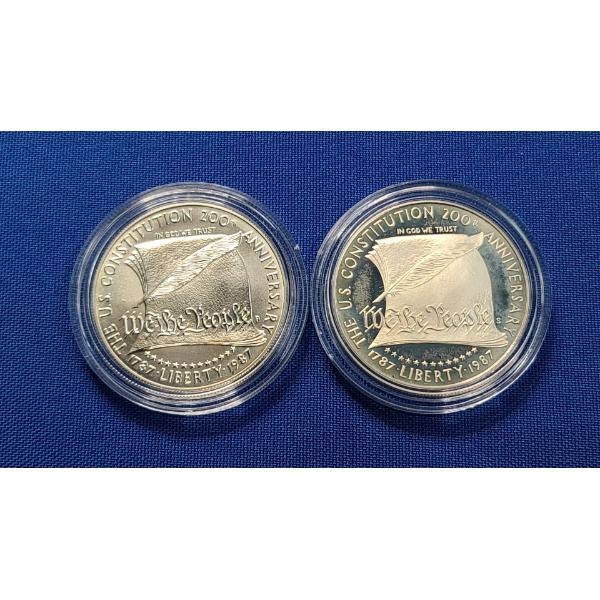 (2) 90% Silver 1987 U.S Constitution Bicentennial Silver Dollars