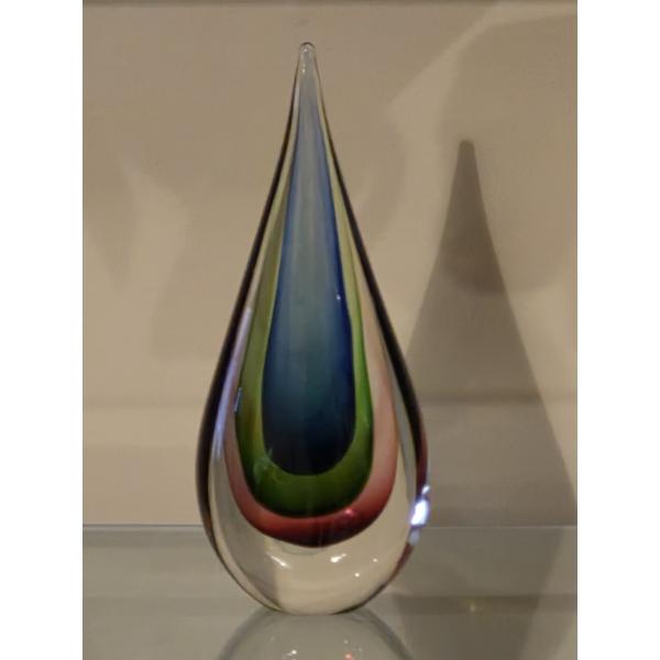 Crystal & Multi Color Tear Drop Small Art Glass Sculpture - 7" x 6"  Nice