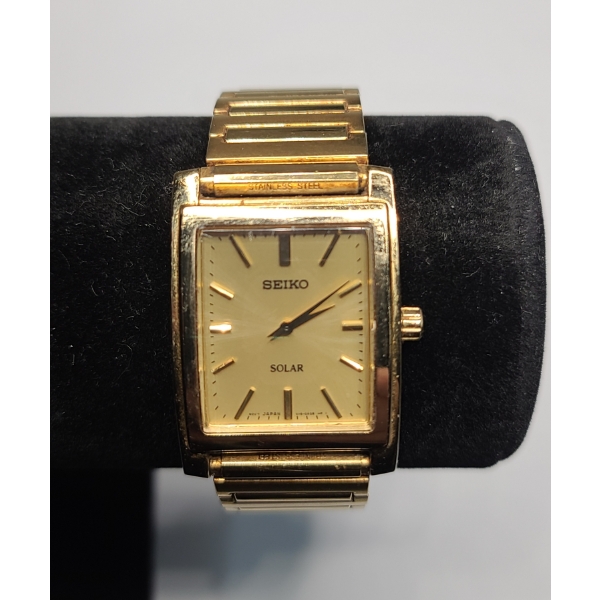Vintage Seiko Solar Quartz V115-OACO Tank-style Dress Watch - Working Condition