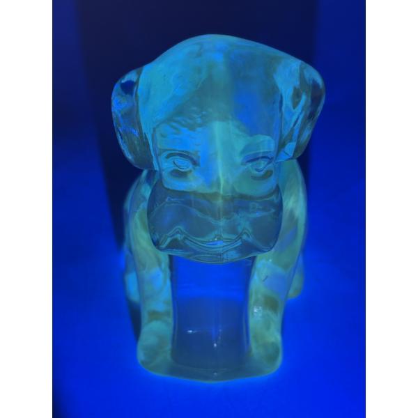 Adorable Degenhart Vintage Uranium Glass Dog Figurine -Lt Sapphire