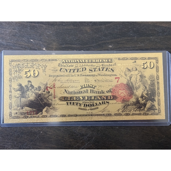 National Currency $50 Cleveland Ohio .999 Gold Foil Note In Holder - Mint Condition