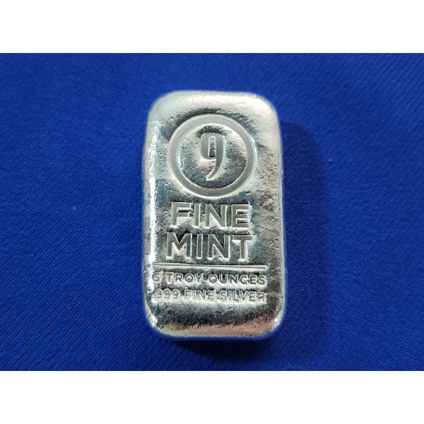 9 Fine Mint 5 Troy Ounce .999 Fine Silver Bar