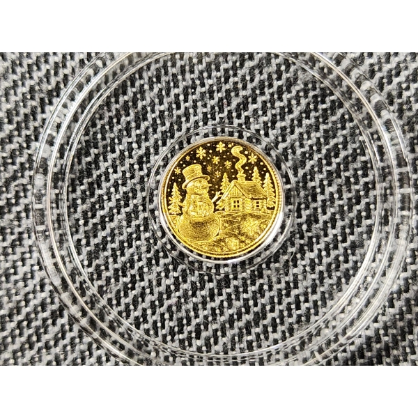 2025 9999 Fine Gold 1/200TH Troy Ounce Coin Ft. Snowman & Cabin