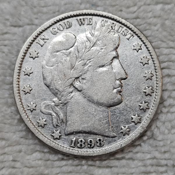90% Silver 1898 United States Barber Half-Dollar FV: $.50