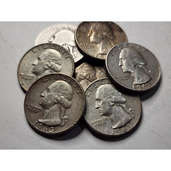 $1.75 in Assorted 90% Silver United States Washington Head Quarters - 7 Coins Altogether!
