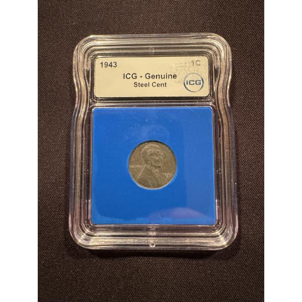 1943 United States Lincoln Steel Cent Penny - ICG Genuine