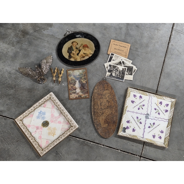 Interesting Vintage Collectables Including Wall Hangings, Handkerchiefs, Mini Photos & More!