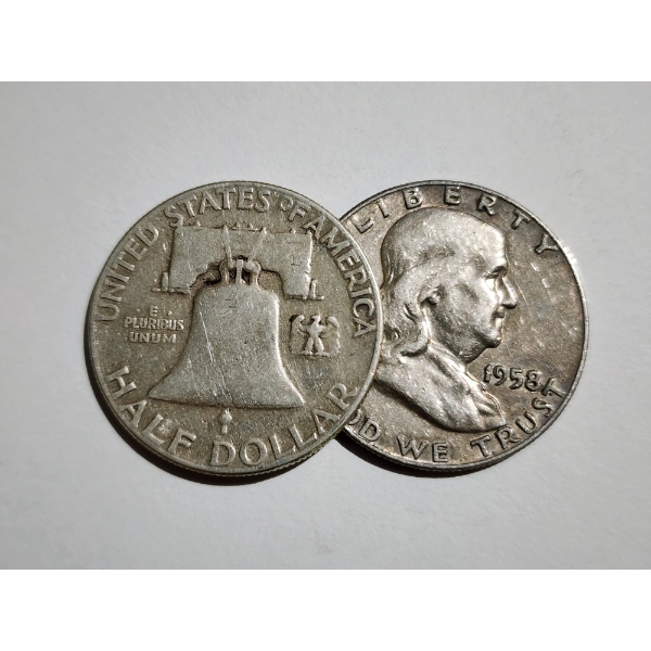 Two United States 90% Silver Franklin Half Dollars ~ $1.00 Face Value