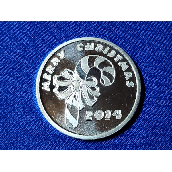 Merry Christmas Candy Cane 2014 Silver Round - 1 Troy oz .999 Fine Silver