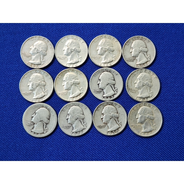 Assorted Years Silver Washington Quarters Face Value $3.00