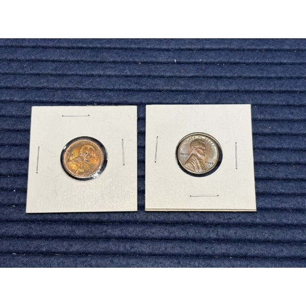 2 Lincoln Cents w/Toning (Years: 1944D and 2015D)