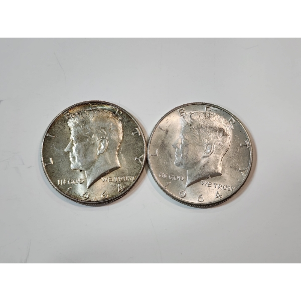 Two 1964 90% Silver Kennedy Half Dollars FV: $1.00