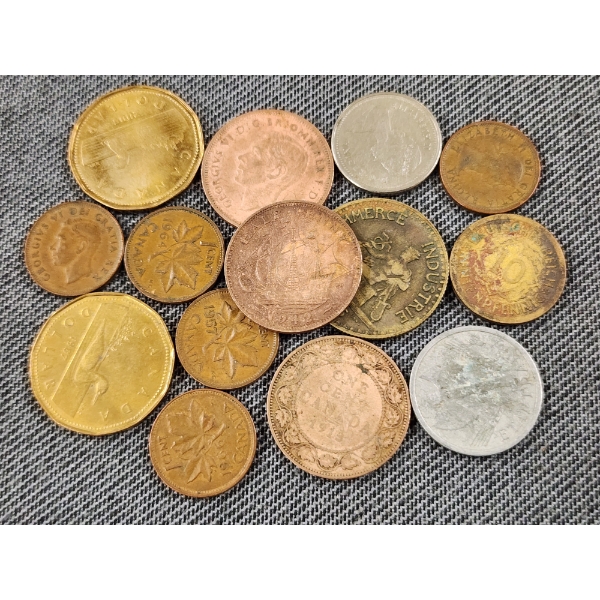 Group of Assorted Foreign Coins Including 1942 Half Penny & Much More!