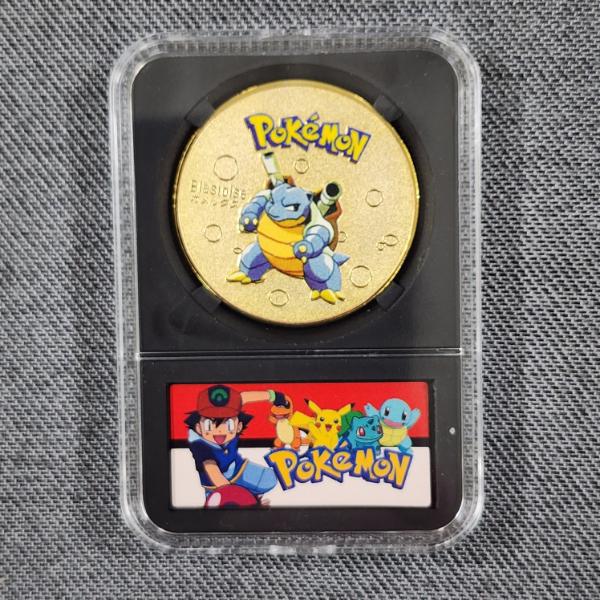 Rare Collectors Pokemon Gold Tone Coin in Slabbed Protector Featuring Blastoise 