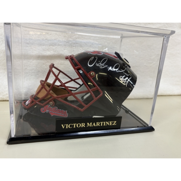 Victor Martinez Signed Mini Helmet with Baseball Card - Indians - Topps Baseball Card - ~6 inches 
