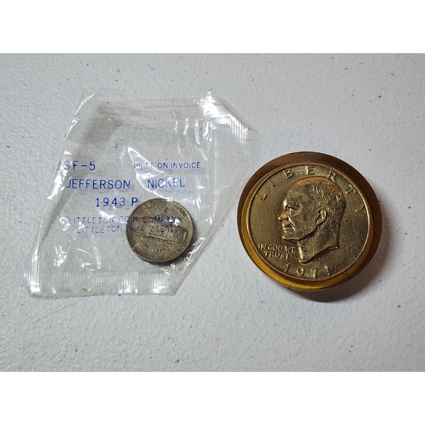 1971 Eisenhower Dollar in Resin & 1943 Jefferson Nickel