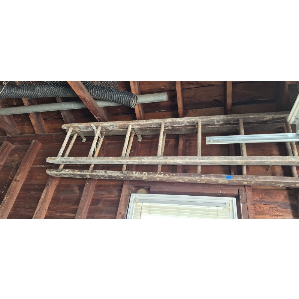 PICKUP IN CANTON -  12 FT WOODEN EXTENTION LADDER - USED GOOD CONDITION