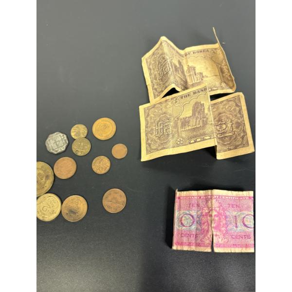 Foreign Paper Money & Coins - Includes Military Payment Certificate Ten Cents - Bank of Korea