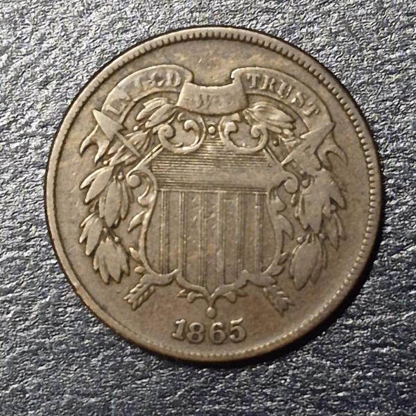 RARE 1865 2c Piece - Copper 2c - See Pics