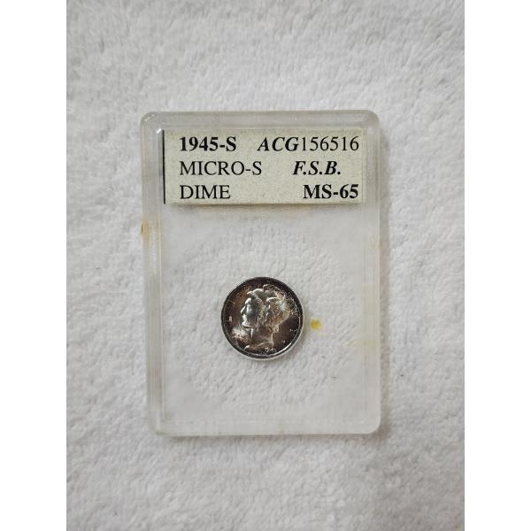 RARE United States 1945-S Mercury Silver Dime Featuring Micro S & Full Split Bands ~ ACCUGRADE MS-65