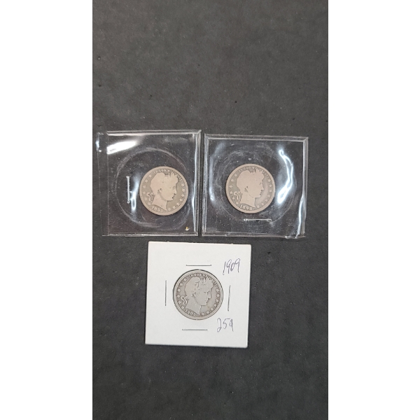 (2) 1898 & 1909 90% Silver Barber Quarters - Face Value: $0.75