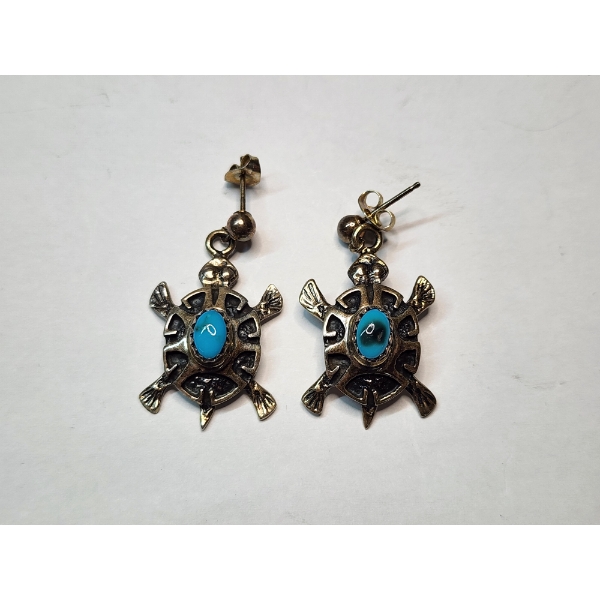 Sterling Silver Turquoise Turtle Earrings TW: 7.0g