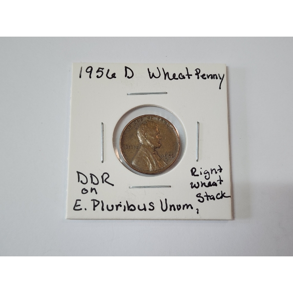 ERROR COIN: 1956-D Lincoln Wheat Penny - DDR on "E. Pluribus Unum", Right Wheat Stack