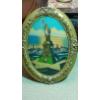 Image 4 : Antique ART - Oval Wood Frame with curved Reverse Painted Glass - Statue Of Liberty  - 25" x 19"