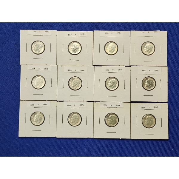 x12 Assorted Years Pre-1964 Silver Roosevelt Dimes FV: $1.20