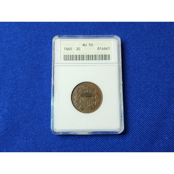 1865 Two-Cent Piece ANACS AU-50 