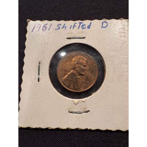 1961 Shifted D United States Lincoln Cent - Exceptional Condition - Error Coin