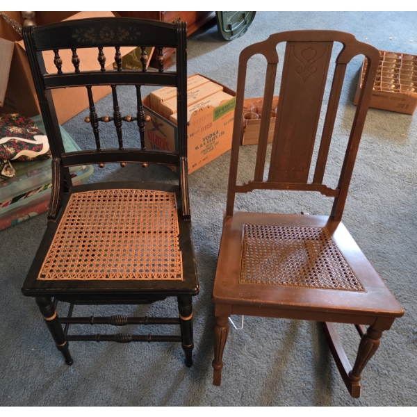 PICKUP IN CANTON - Vintage Wood Chairs, Rocker 17''x31'' And Black Chair, 16''x34'' 