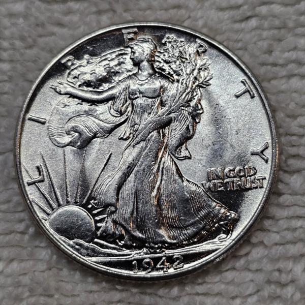 90% Silver 1942 Walking Liberty Half-Dollar FV: $.50