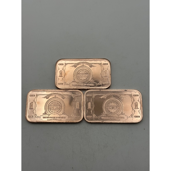 Three $1 Donald Trump 'Silver Certificate' 1oz .999 Copper Bars