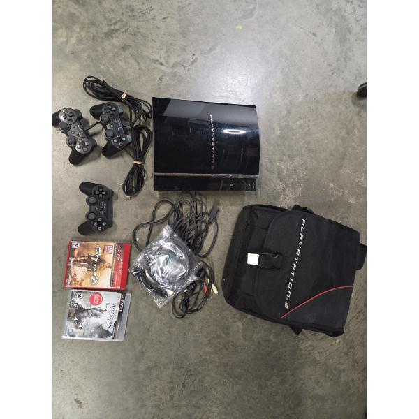 PlayStation 3 With 4 Controllers, 1 Wireless Controller, Cords, Padded Carrying Backpack, COD2 & Ass