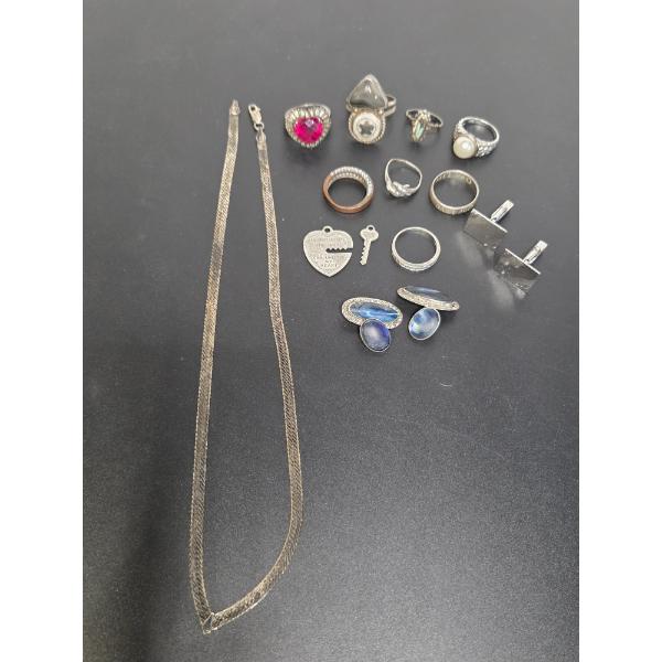 Sterling Silver Including Gorgeous Vintage Blue Cuff Links, Total Weight 67.3 Grams